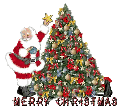A Christmas Tree With A Santa Claus Holding A Star In Front Of It Sticker