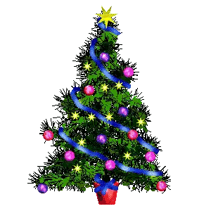 A Christmas Tree With A Star On Top And A Blue Ribbon Sticker