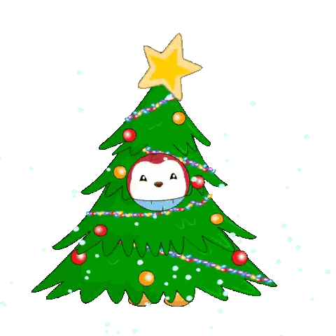 A Christmas Tree With A Star On Top And A Penguin On It Sticker