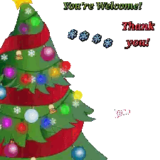 A Christmas Tree With Decorations And The Words You 'Re Welcome Thank You Sticker