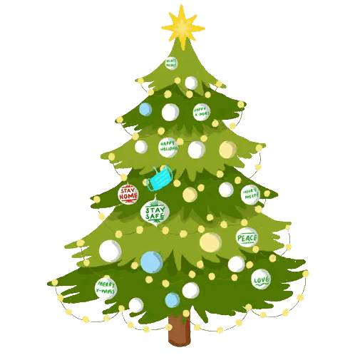 A Christmas Tree With Decorations That Say Merry Xmas And Stay Safe Sticker