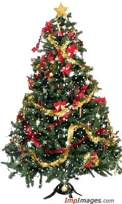 A Christmas Tree With Red And Gold Decorations On It Sticker