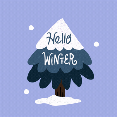 A Christmas Tree With The Words Hello Winter On It GIF