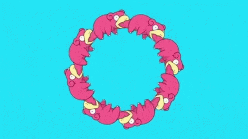 A Circle Of Pink Animals On A Blue Background . GIF