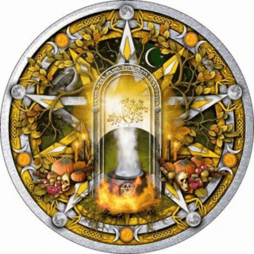 A Circle With A Cauldron In The Middle And A Star On It GIF