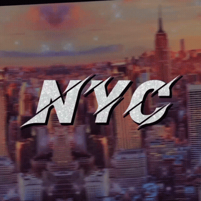 A City Skyline With The Word Nyc In Front Of It GIF