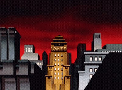 A Cityscape With A Building That Says Vance On It GIF