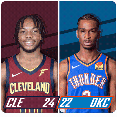 A Cleveland Basketball Player And A Thunder Basketball Player GIF