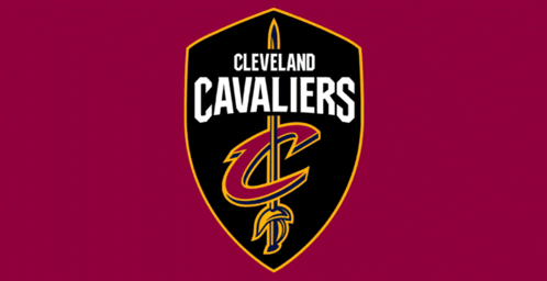 A Cleveland Cavaliers Logo With A Basketball On A Yellow Background GIF