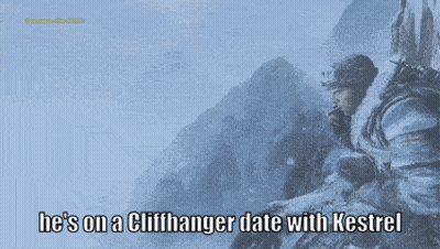 A Cliffhanger Date With Kestrel Is Displayed On A Screen GIF