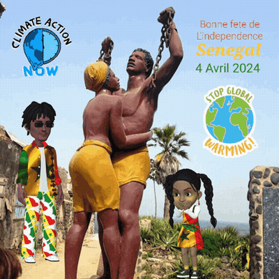 A Climate Action Now Poster With A Statue Of Two Men Chained To Each Other GIF