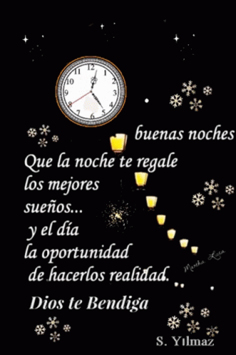 A Clock On A Black Background With The Words Que La Noche Te Regale Los Mejores Suenos GIF
