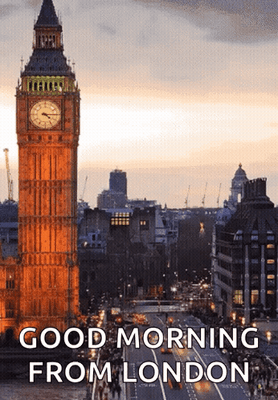 A Clock Tower In London With The Words Good Morning From London GIF