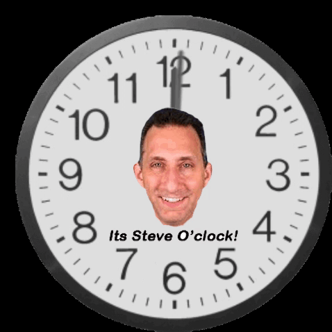 A Clock With A Man 'S Face And The Words " Its Steve O 'Clock " On It GIF
