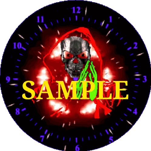 A Clock With A Skull And The Word Sample Sticker