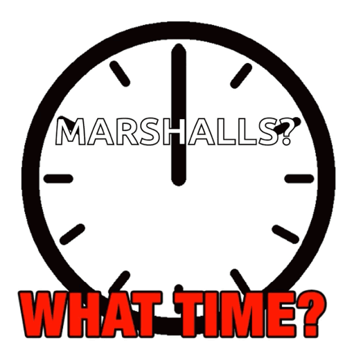 A Clock With The Words Marshalls And What Time Written On It GIF