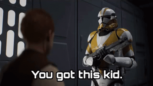 A Clone Trooper Says " You Got This Kid " To A Man GIF