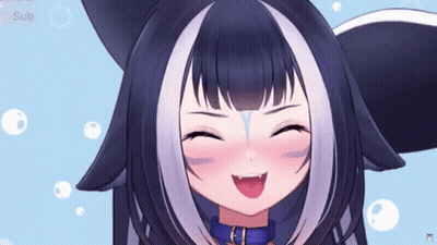 A Close Up Of A 3D Anime Girl With Black And White Hair Making A Face . GIF