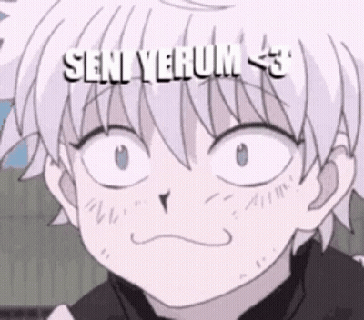 A Close Up Of A Anime Character Making A Funny Face With The Words Seni Yerum Written Above Him . GIF