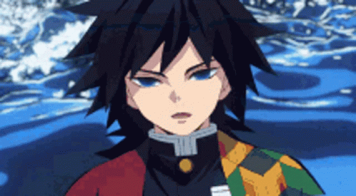 A Close Up Of A Anime Character 'S Face With A Blue Background GIF