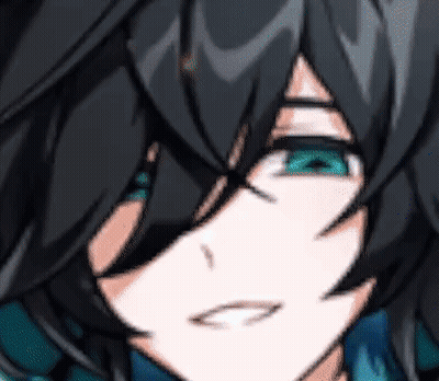 A Close Up Of A Anime Character 'S Face With Blue Eyes And Black Hair . GIF