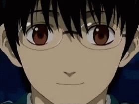 A Close Up Of A Anime Character 'S Face With Glasses On . GIF