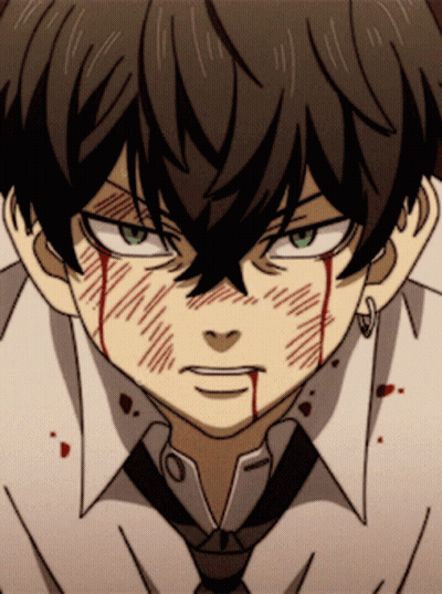 A Close Up Of A Anime Character With Blood On His Face GIF
