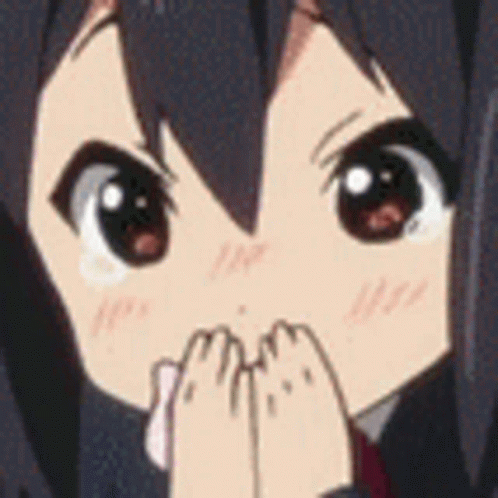 A Close Up Of A Anime Girl Covering Her Mouth With Her Hands . GIF