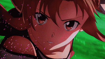 A Close Up Of A Anime Girl 'S Face With A Sword In Her Hand GIF