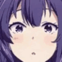 A Close Up Of A Anime Girl 'S Face With Purple Hair And Blue Eyes . GIF