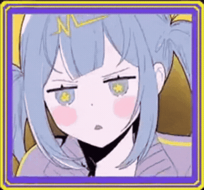 A Close Up Of A Anime Girl With Blue Hair And Pigtails . GIF