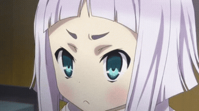 A Close Up Of A Anime Girl With White Hair And Blue Eyes Making A Funny Face . GIF