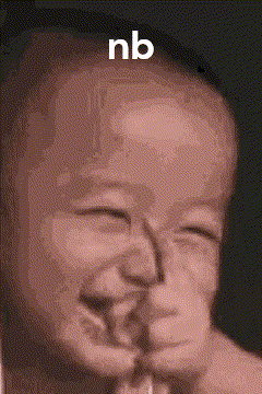 A Close Up Of A Baby 'S Face With The Word Nb Above It GIF