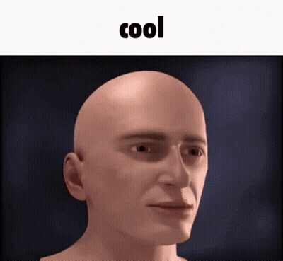 A Close Up Of A Bald Man 'S Face With The Words `` Cool '' Written Above It . GIF