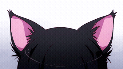 A Close Up Of A Black Cat 'S Ears With Pink Tips GIF
