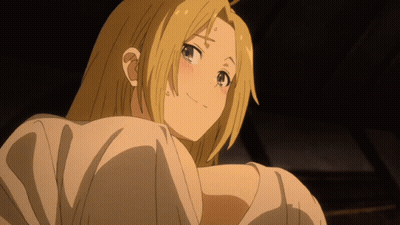 A Close Up Of A Blonde Anime Character With A Tear Coming Out Of Her Eye GIF