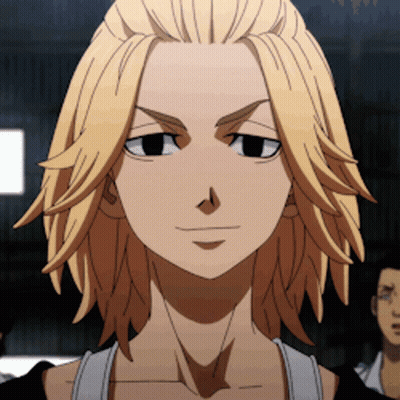 A Close Up Of A Blonde Anime Character With Black Eyes GIF