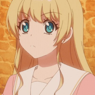 A Close Up Of A Blonde Anime Girl 'S Face With A Brick Wall In The Background GIF