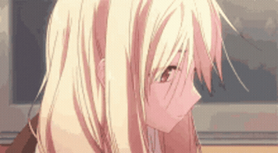 A Close Up Of A Blonde Anime Girl 'S Face With Her Eyes Closed . GIF