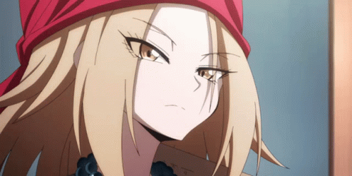 A Close Up Of A Blonde Anime Girl With A Red Hat On GIF