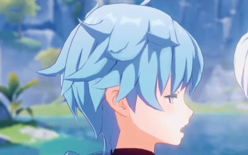 A Close Up Of A Blue Haired Anime Character 'S Face GIF