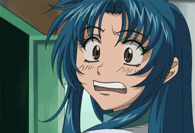 A Close Up Of A Blue Haired Anime Character With A Surprised Look On Her Face GIF