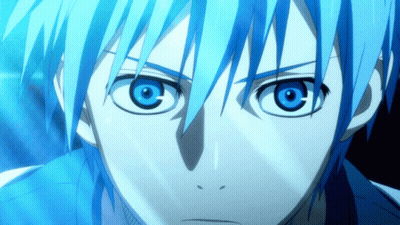 A Close Up Of A Blue Haired Anime Character With Blue Eyes GIF