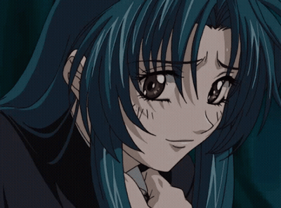 A Close Up Of A Blue Haired Anime Character GIF