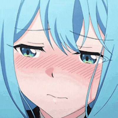 A Close Up Of A Blue Haired Anime Girl With Green Eyes GIF
