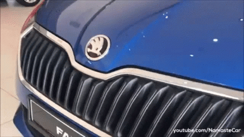 A Close Up Of A Blue Skoda Car GIF