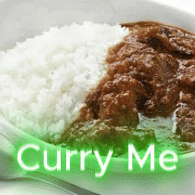 A Close Up Of A Bowl Of Rice And Curry With The Words Curry Me Above It GIF