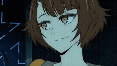 A Close Up Of A Brown Haired Anime Girl With A Serious Look On Her Face . GIF