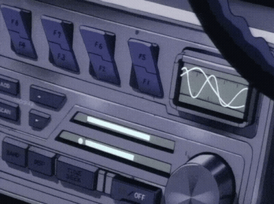 A Close Up Of A Car Radio With A Wave On The Screen And A Button That Says Off GIF