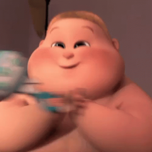 A Close Up Of A Cartoon Baby With A Big Belly GIF